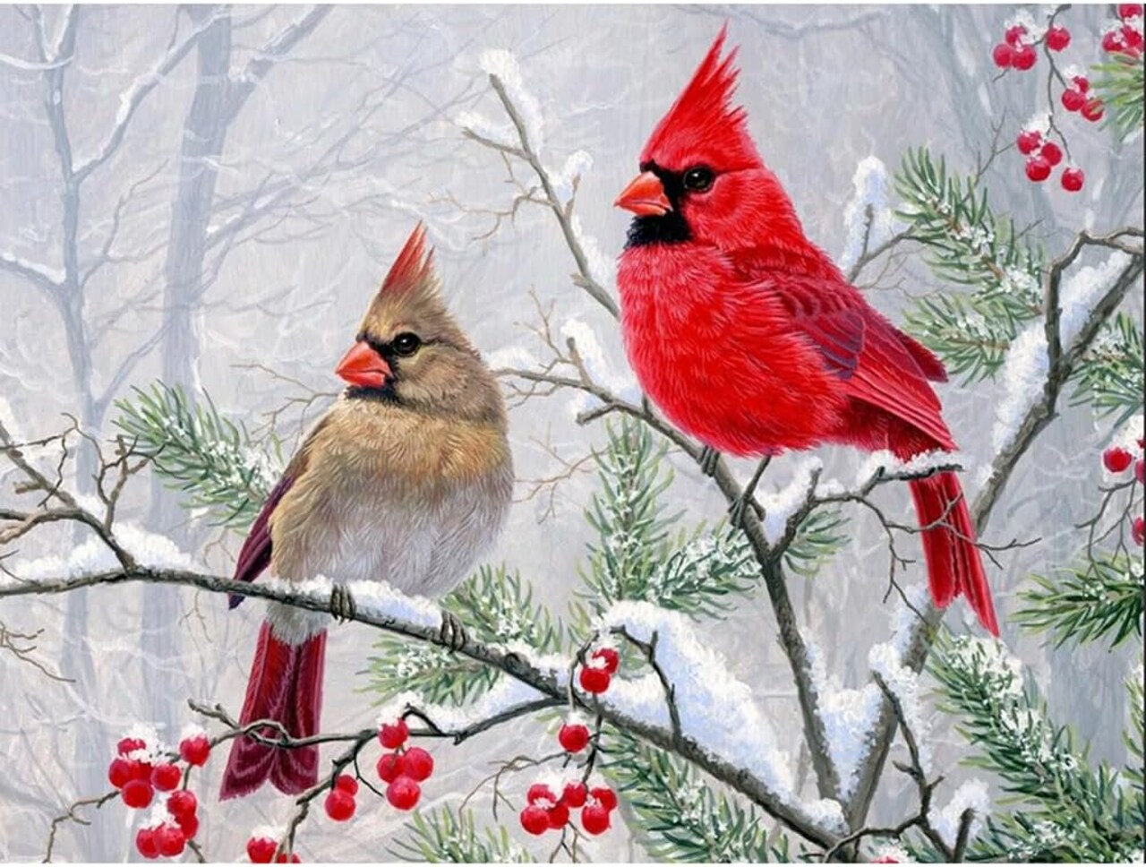 Cardinal Birds Diamond Painting Kit for Adults – DIY Winter Gem Art for Beginners, Home Wall Decor, 16x12 Inch, Perfect Gift for Kids